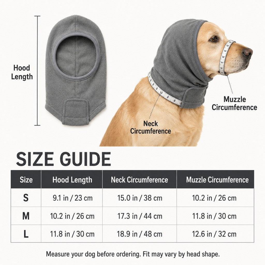 Ortekor Calming Dog Hood with Clear Viewing Panel, Gentle Head & Neck Wrap for Grooming, Thunderstorms, Fireworks & Travel Comfort
