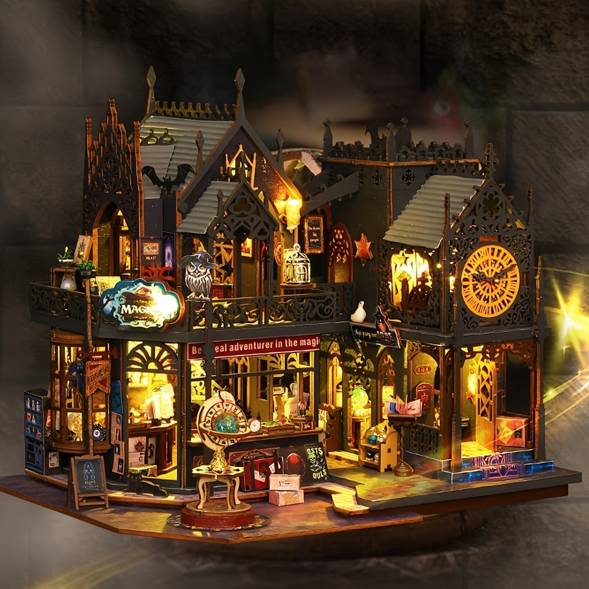 3D Puzzle Book House with LED Lights, Wooden Puzzle Model Kit, Gift for Book Lovers, Decorative Bookend