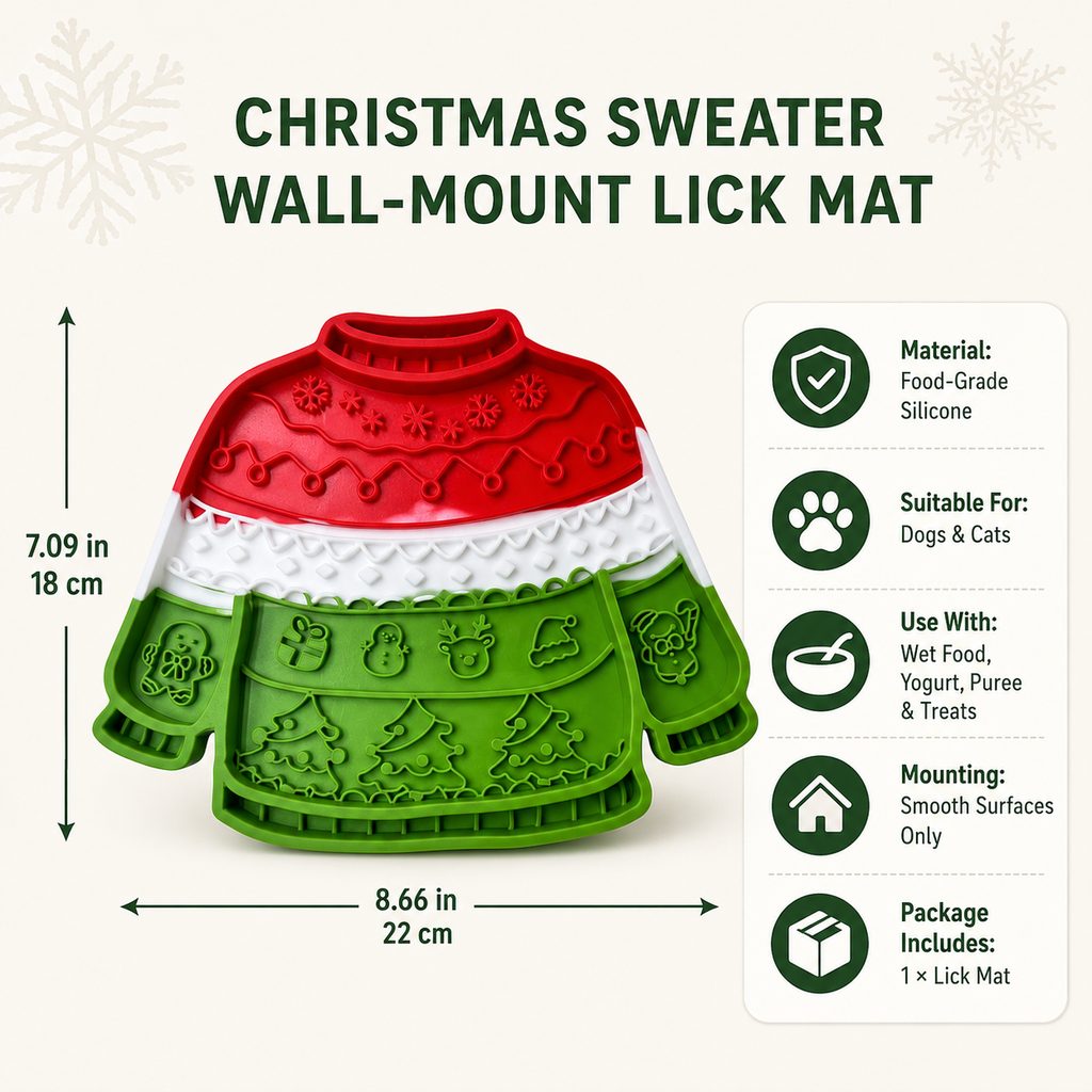 Ortekor Christmas Sweater Wall-Mount Pet Lick Mat for Dogs & Cats - Slow Feeding & Nail Trimming Distraction for Holiday Treat Time