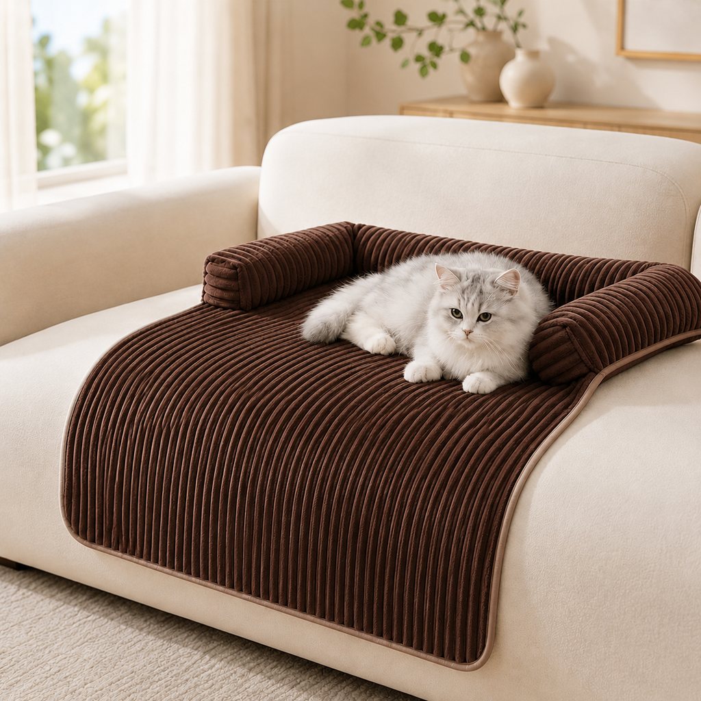 Ortekor 3-Sided Corduroy Pet Couch Cover for Dogs & Cats โ Non-Slip Bolster Sofa Protector for Sofas & Chairs, Helps Keep Fur & Everyday Messes Off Furniture