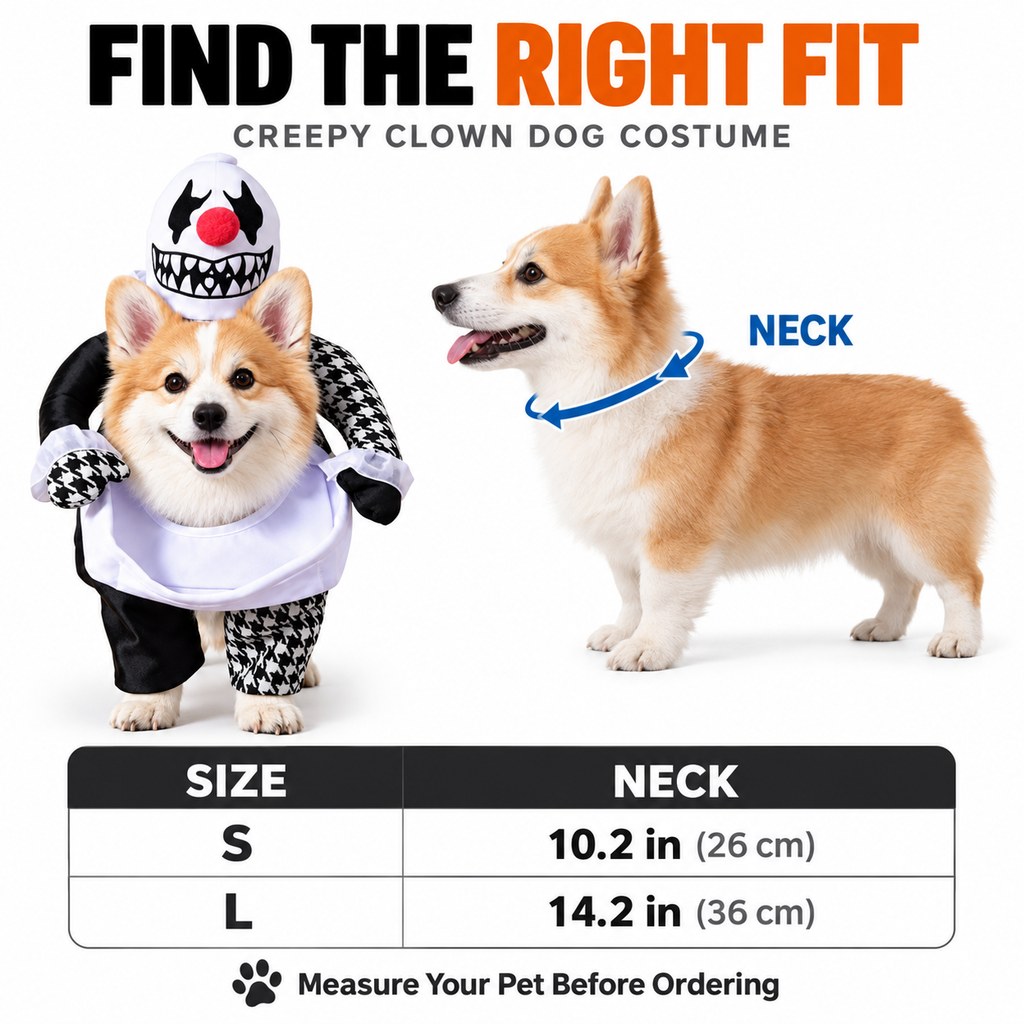 Ortekor Creepy Clown Dog Costume with Fake Arms - Halloween Trick-or-Treat Outfit for a Standout 3D Walking Look