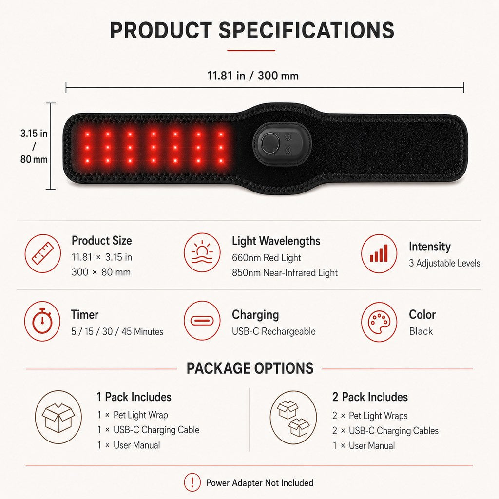 Ortekor Rechargeable Dog Red & Near-Infrared Leg Wrap – Cord-Free At-Home Care for Senior Dogs & Post-Activity Comfort