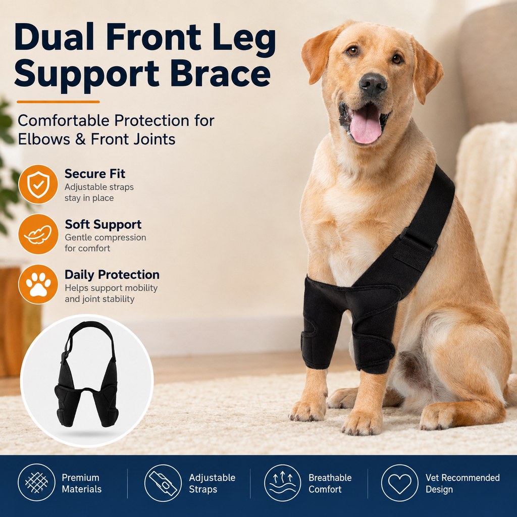 Ortekor Dual Front Leg Dog Support Brace for Walking & Rest - Adjustable Elbow Protection for Friction & Joint Support