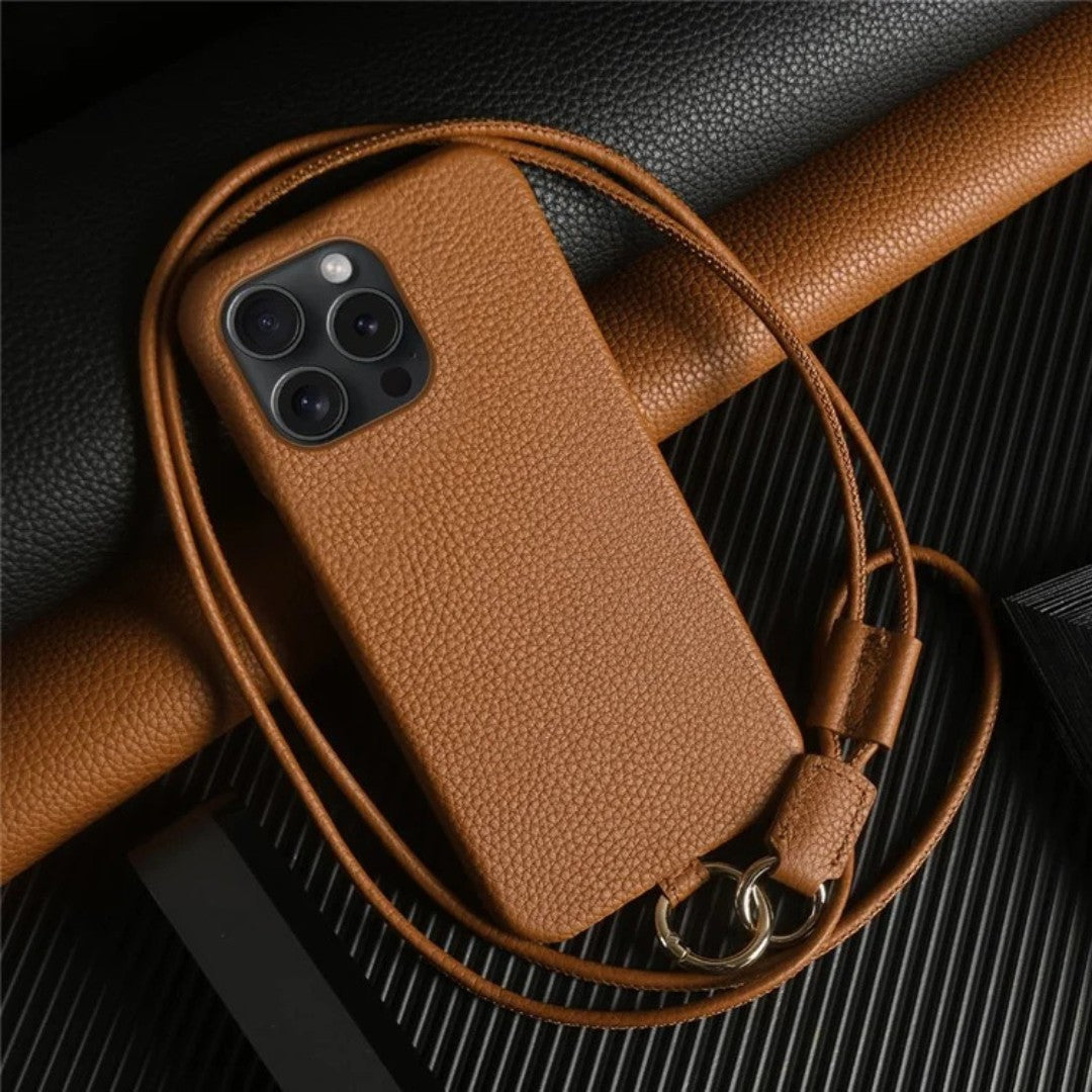 Genuine Leather Phone Case with Crossbody Strap for Stylish Convenience