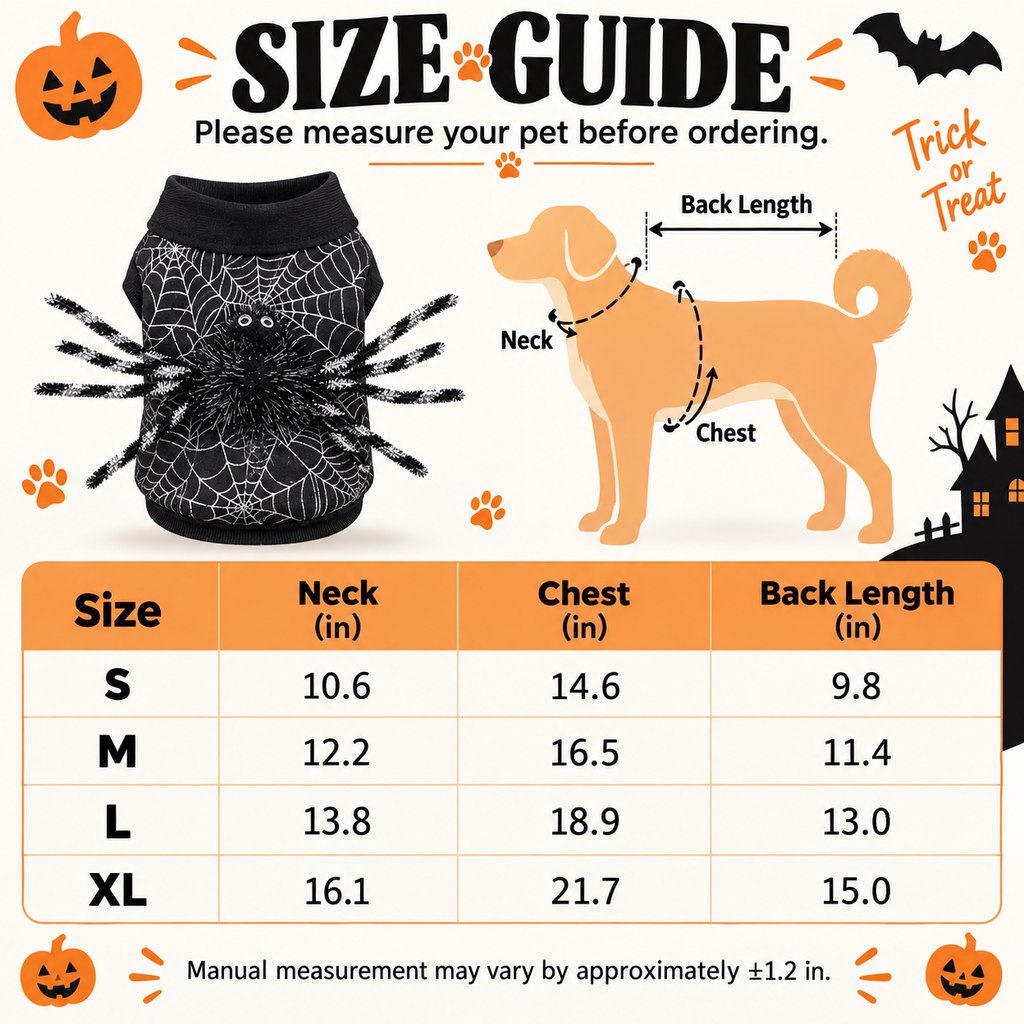 Ortekor Halloween Spider Web Dog Costume with 3D Spider - Easy Two-Leg Pet Outfit for Trick-or-Treat, Parties & Photos