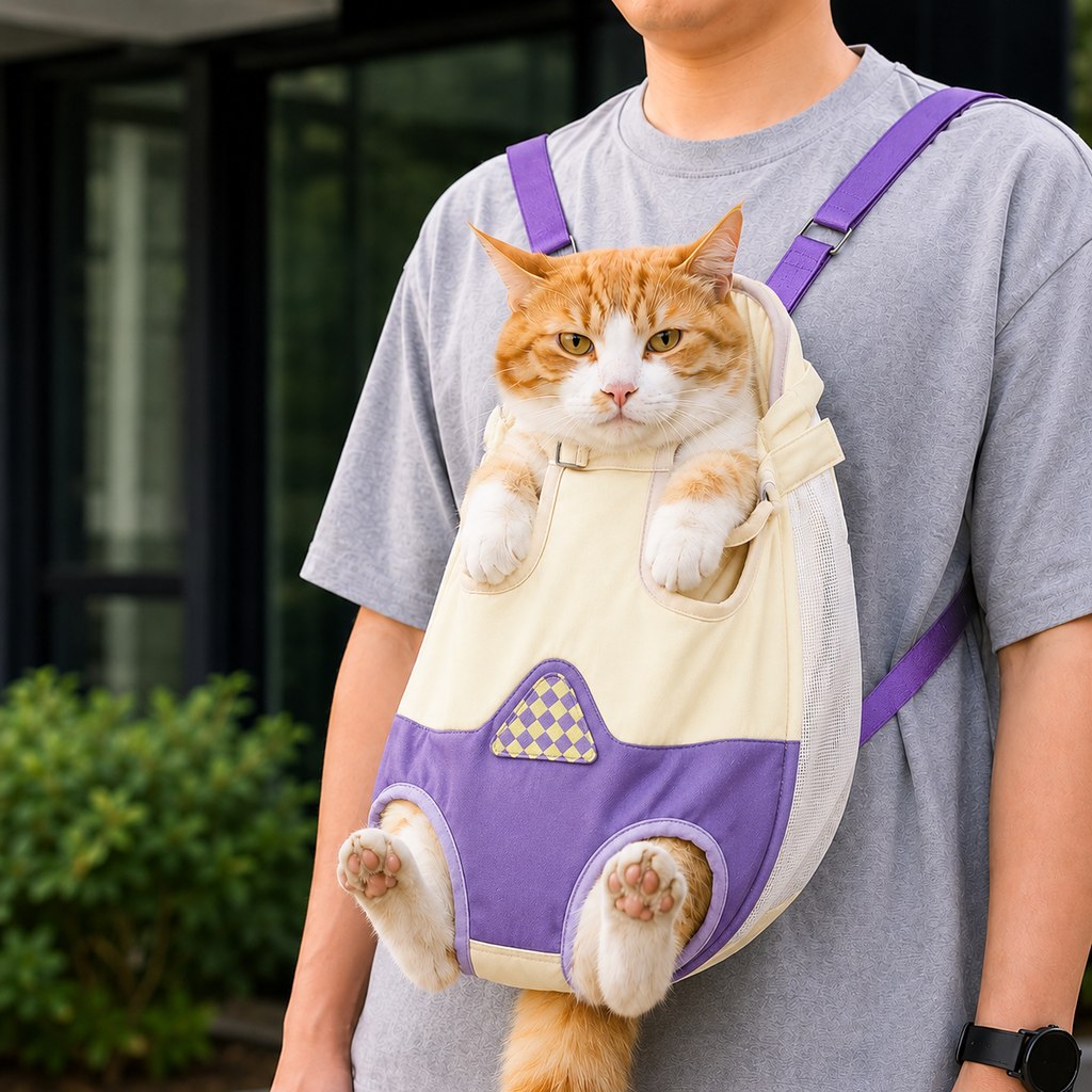 Ortekor Hands-Free Cat Carrier Backpack for Walks & Vet Visits - Breathable Front & Back Travel Bag