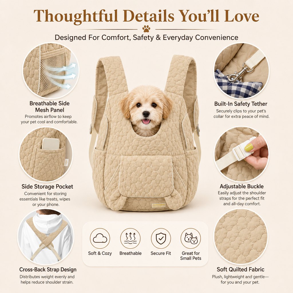 Ortekor Hands-Free Front Pet Carrier Backpack for Small Dogs & Cats - Comfortable Carrying for Walks & Travel