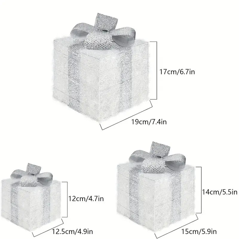 Holly Jolly Boxes™ - Set Of 3 Christmas Light Gift Boxes Decoration