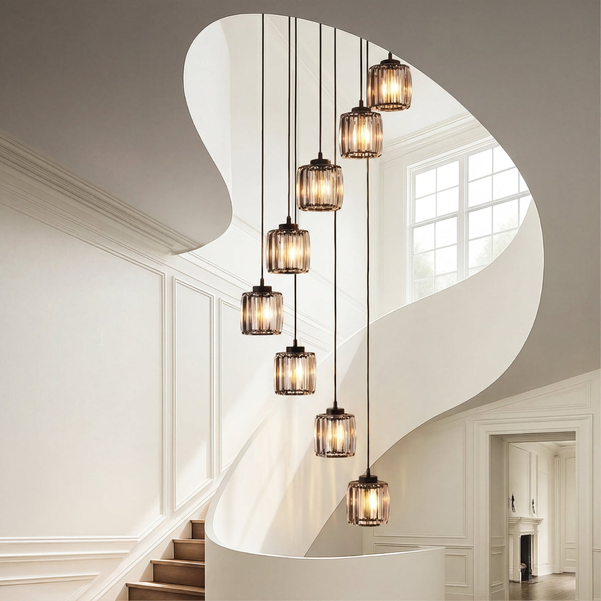 Spiral Crystal Chandelier Multi-Tier Cascading Glass Fixture for High Ceilings Foyer Dining Room Entryway Stairwell