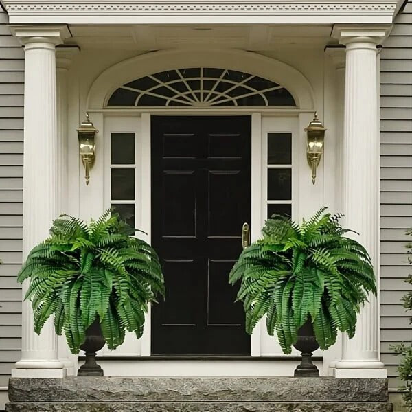 Artificial Boston Fern, UV Resistant Artificial Plant for Indoor and Outdoor Decor, Faux Hanging Fern for Porch