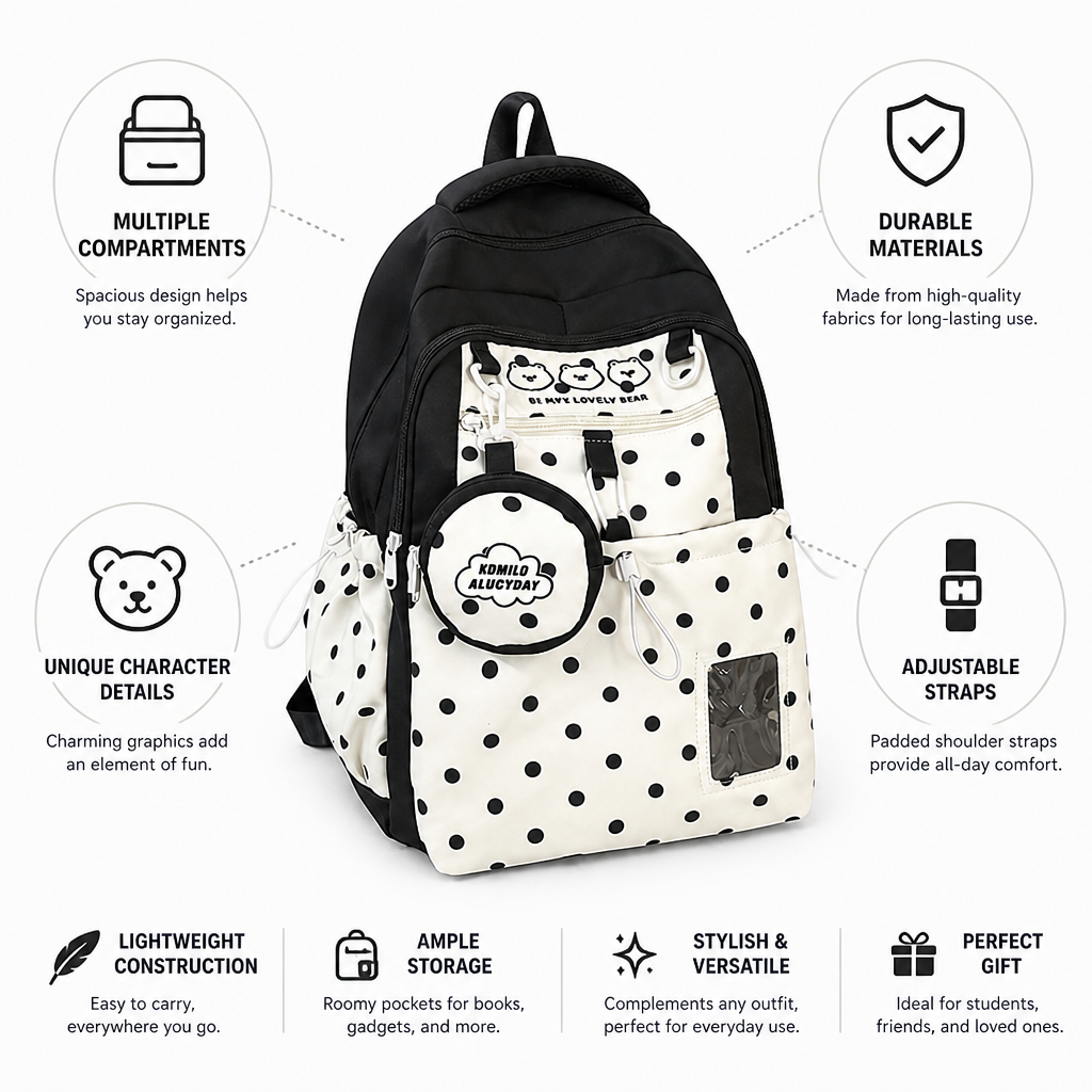 Character-Themed Multi-Pocket Kids Backpack