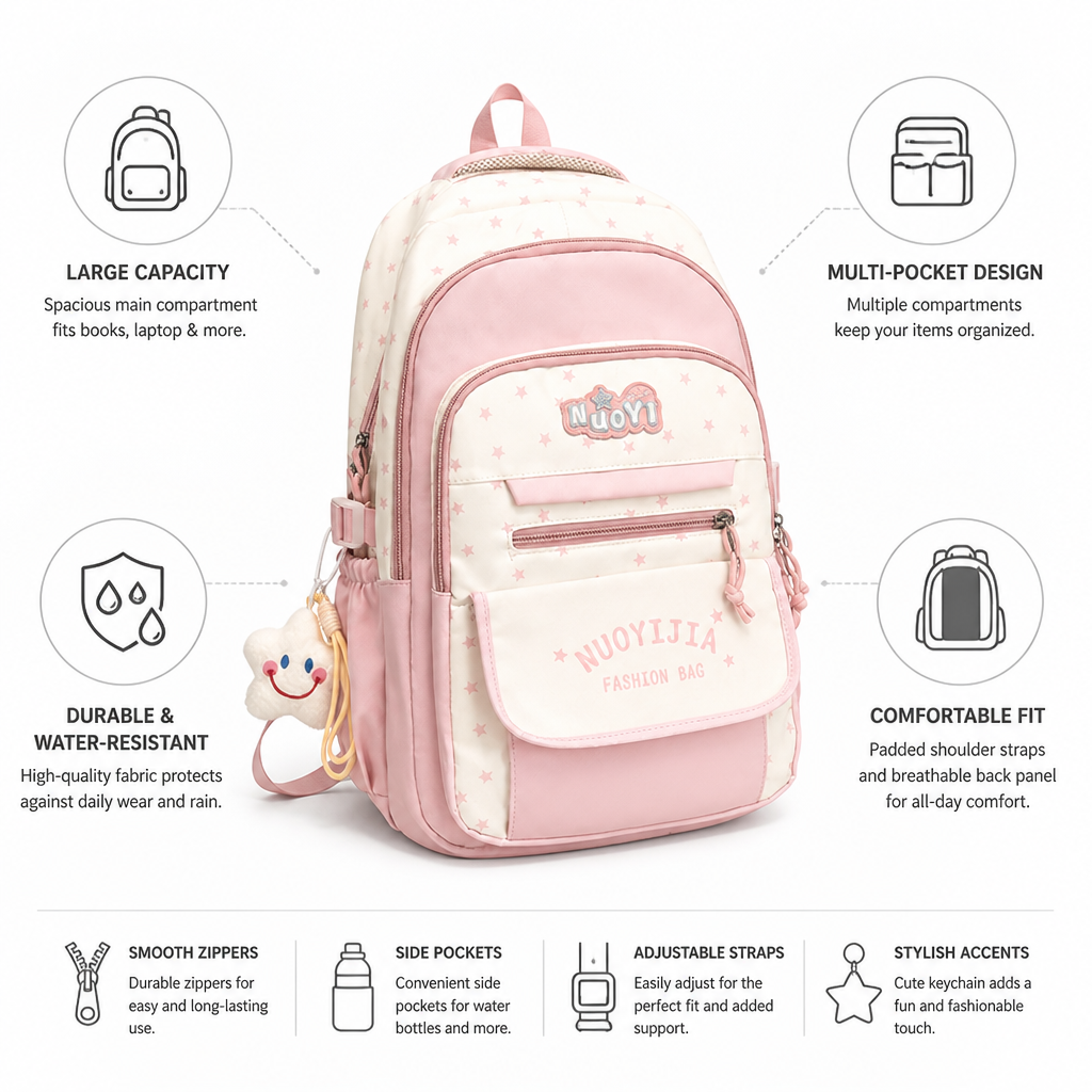 Water-Resistant Large Capacity Student Backpack (Padded Straps)