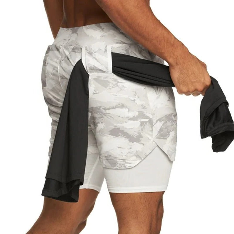 Men's Camo Sports Shorts with Built-In Compression Liner