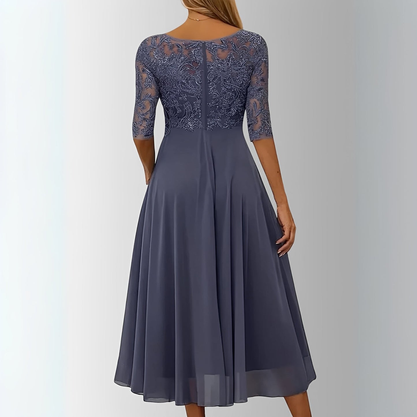 Beautiful Floral Tea Length Dress with Flared Skirt