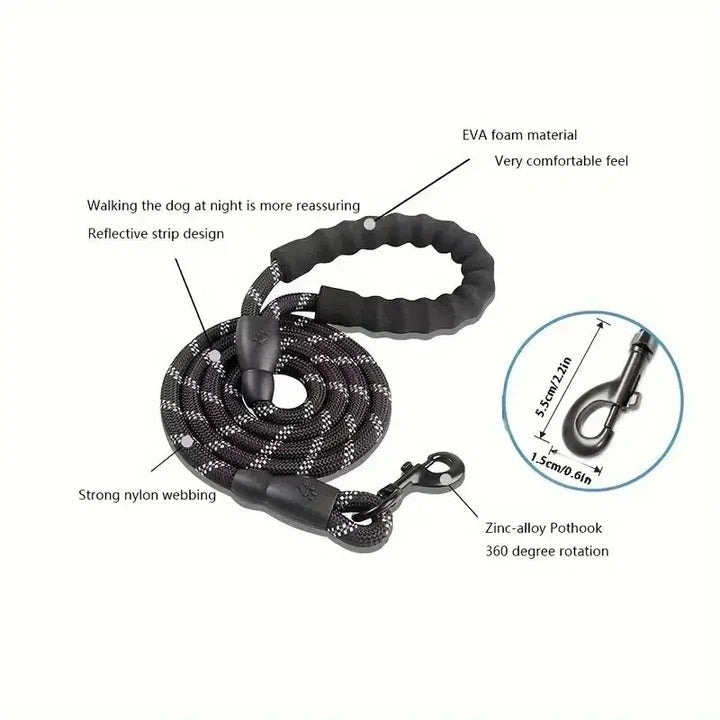 Comfortable Grip Dog Leash with Reflective Safety Line