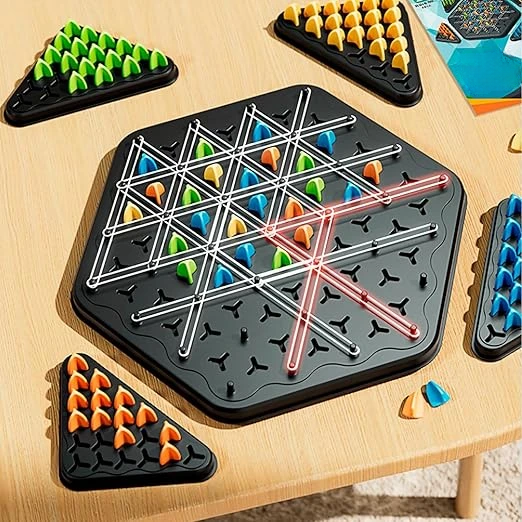 Strategic Triangle Board Game for Kids & Adults – Screen-Free Logic Puzzle with Pegs & Elastic Bands for Family Game Night
