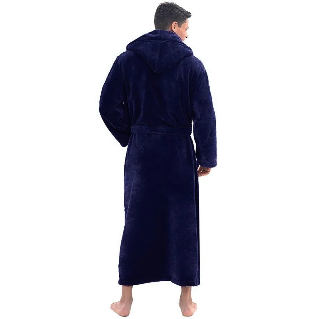 Soft Fleece Hooded Robe for Men with Pockets