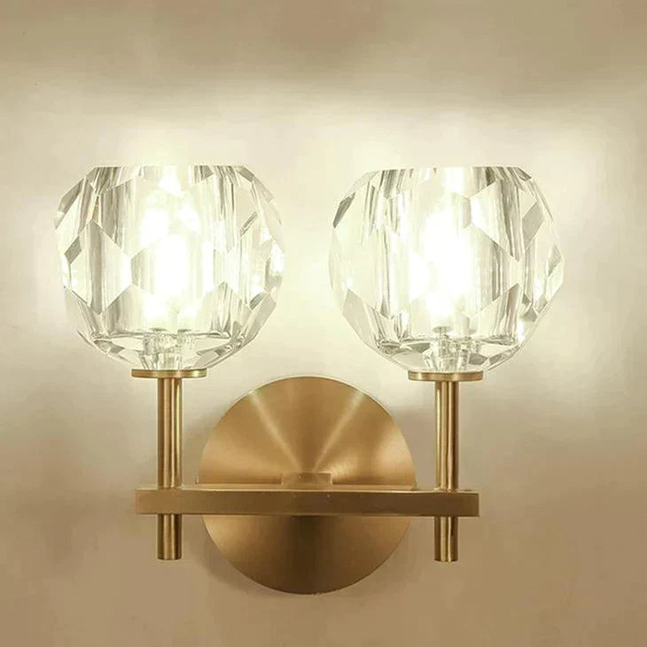 Crystal Wall Sconce with Copper Frame – Warm White LED Light Fixture for Living Room, Bedroom & Hallway