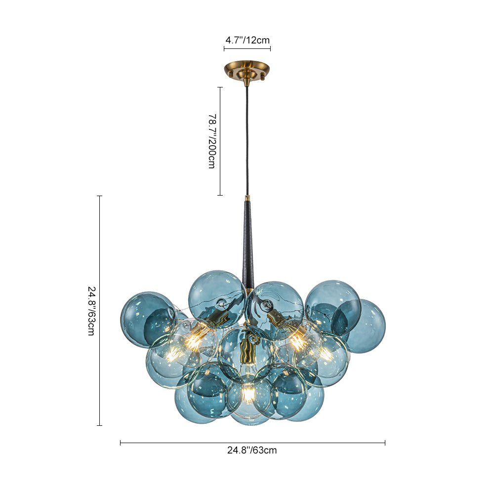 6-Light Sapphire Orb Suspended Fixture with Brass Hardware and LED Bulbs for Dining Room & Entryway