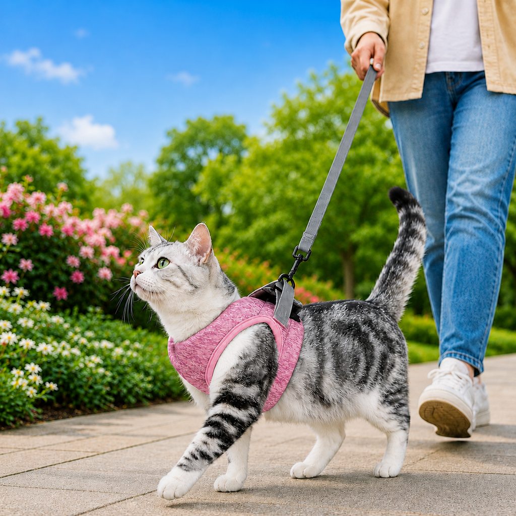 Ortekor Lightweight Cat Harness & Leash Set for Outdoor Walks - Breathable Adjustable Vest for Secure, Comfortable Control