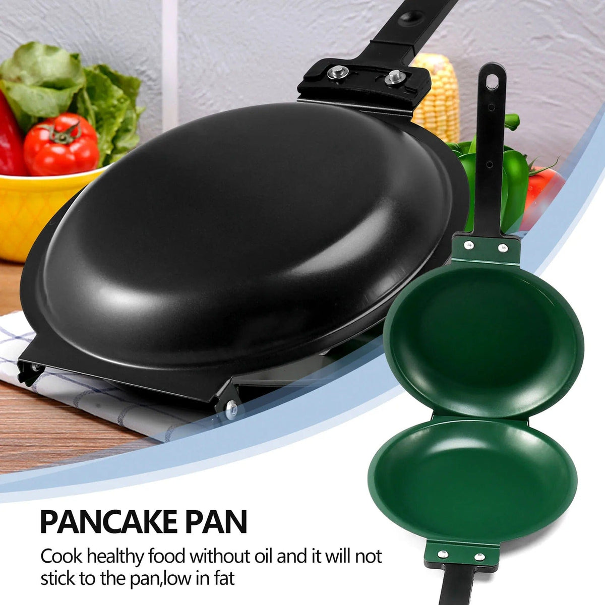 Dual-Sided Flip Pancake Pan with Non-Stick Coating – Stainless Steel Griddle for Perfect Flapjacks, Eggs & More – Easy Turn Breakfast
