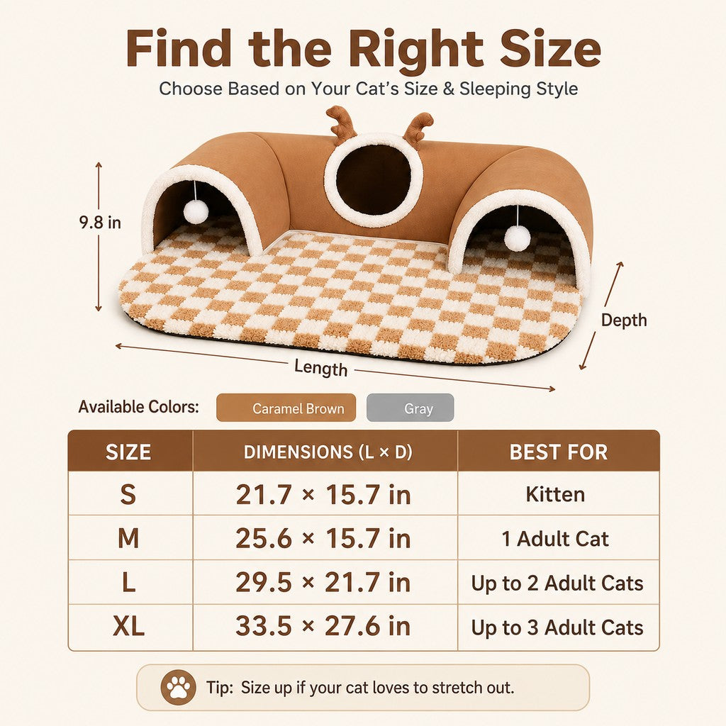 Ortekor 3-in-1 Multi-Cat Tunnel Bed & Play Mat for Indoor Cats - Spacious Cozy Hideaway for Shared Rest, Play & Less Bed Competition