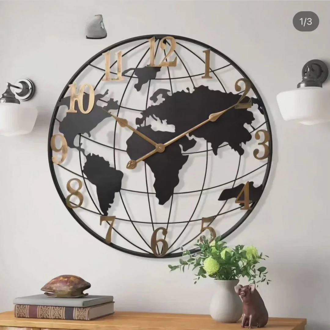 Big Vintage World Map Wall Clock 24 Inches