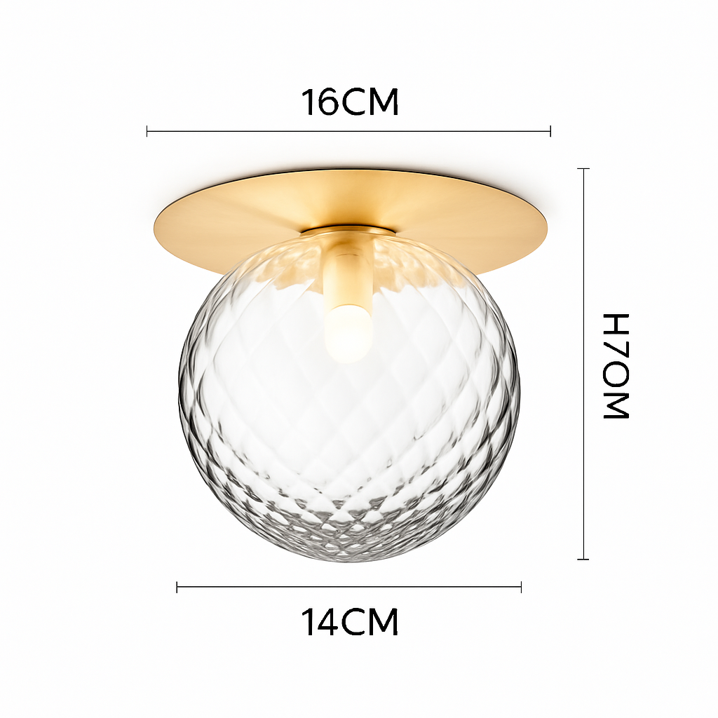 Round Gold Ceiling Light with Glass Globe – LED Flush Mount Fixture for Bedroom & Living Room