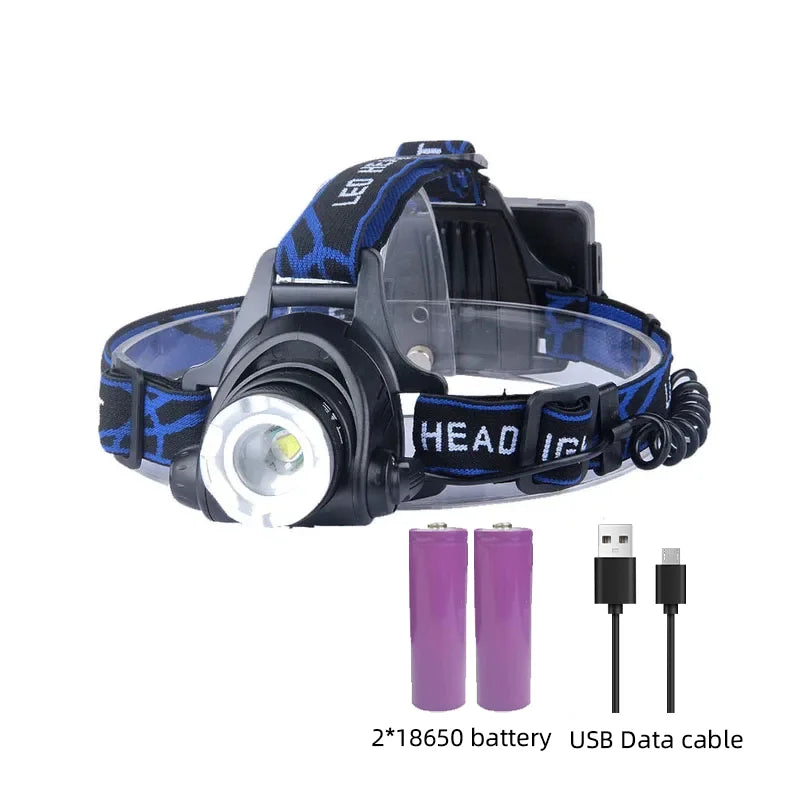 Rechargeable Zoom LED Hands-Free Flashlight for Hiking, Camping & Night Running | Lightweight Headlamp with Adjustable Focus Beam