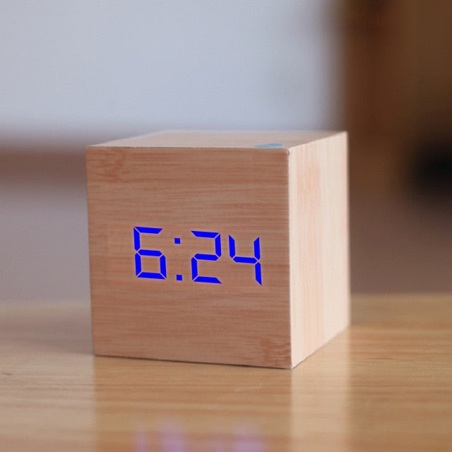 Voice-Activated Digital Alarm Clock with LED Display | Cube Design Bedside Clock for Bedroom, Office & Nightstand