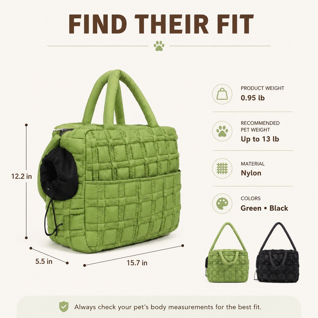 Ortekor Quilted Pet Carrier Tote for Cats & Small Dogs – Easy Hand & Shoulder Carry for Walks, Errands & Everyday Outings