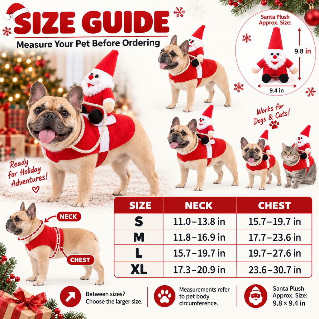 Ortekor Santa Rider Pet Christmas Costume for Holiday Photos & Parties - Funny 3D Dog & Cat Outfit with Easy Velcro Fit