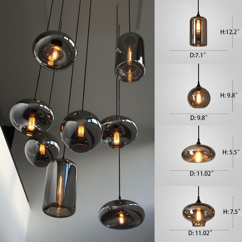 Spiral Glass Chandelier for Two-Story Entryway Multi-Light Dimmable Fixture for Stairwell Foyer Living Room High Ceiling
