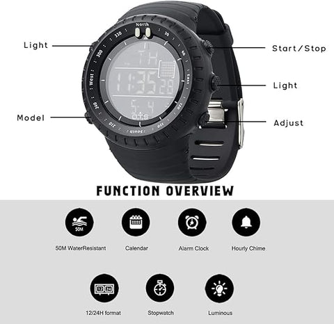 Rugged Digital Watch, Shock Resistant Watch with LED Backlight, Waterproof Sports Watch with Alarm and Stopwatch