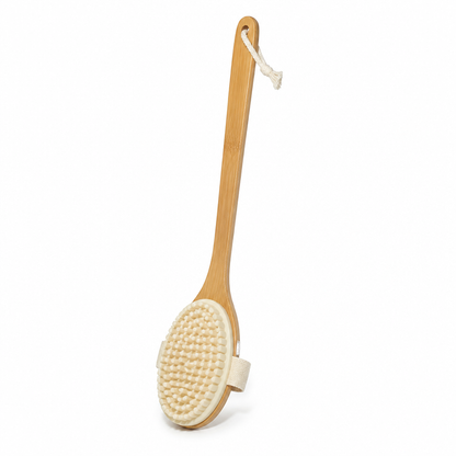 Boar Bristle Brush for Back, Shower Scrubber, Back Scrubber with Long Wooden Handle, Shower Brush for Body