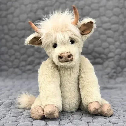 Handcrafted Highland Cow Plush Figurine with Floral Crown Decoration for Shelf Display and Home Decor