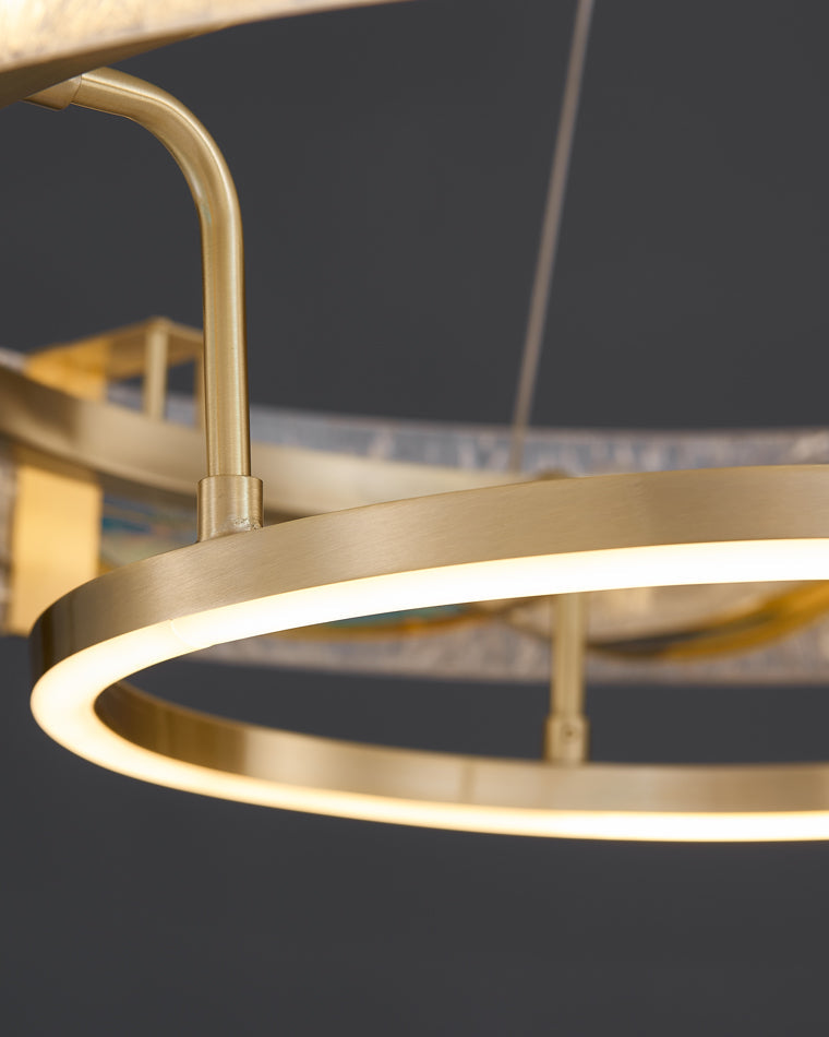 Brass Glass Pendant Fixture Dimmable LED Adjustable Height Round Ceiling Light for Dining Room Kitchen Island Living Room Modern Art Deco Li