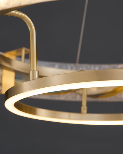 Brass Glass Pendant Fixture Dimmable LED Adjustable Height Round Ceiling Light for Dining Room Kitchen Island Living Room Modern Art Deco Li