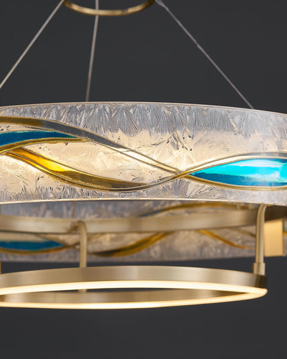 Brass Glass Pendant Fixture Dimmable LED Adjustable Height Round Ceiling Light for Dining Room Kitchen Island Living Room Modern Art Deco Li