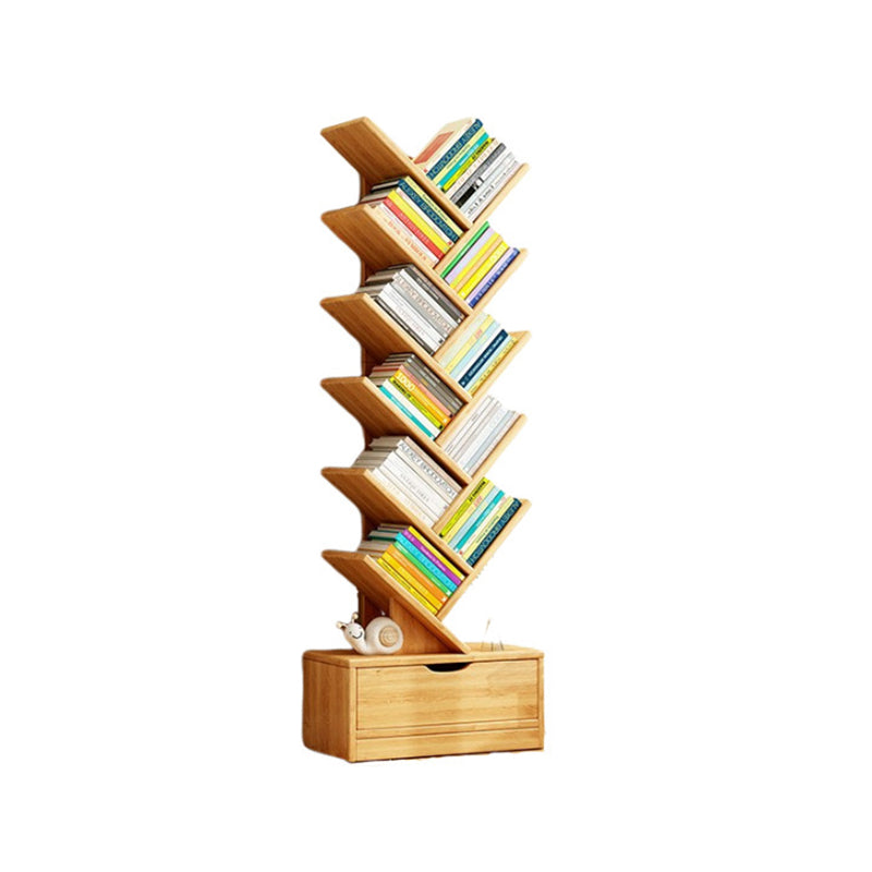 Modern Geometric Storage Tower Shelf Unit 6-12 Open Tiers Walnut Natural Wood for Living Room Study Den Small Spaces