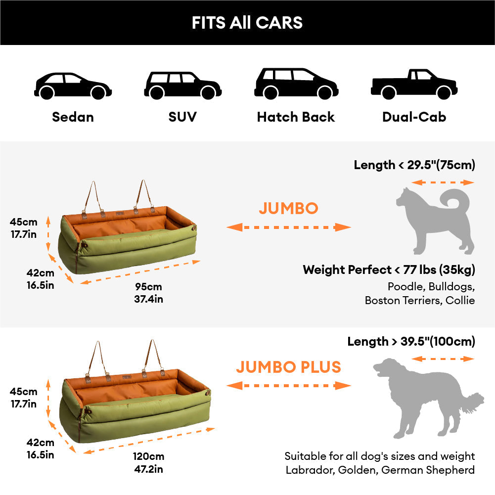 Elevated Pet Car Seat with Cushioned Bolsters for Medium to Large Dogs – Faux Leather Travel Booster Bed for SUVs & Sedans