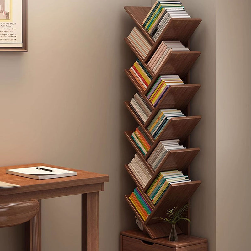 Multi-Tier Wooden Storage Rack 39 in Walnut Finish Open Shelving for Home Office Study Living Room Decorative Display