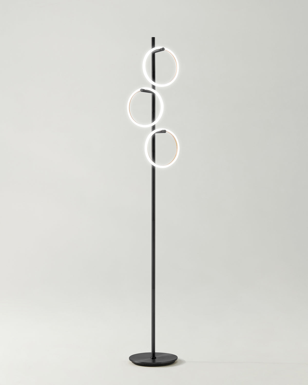 Triple-Ring LED Floor Lamp with Dimmer – 66" Tall Standing Light for Bedroom & Living Areas – Gold Metal Reading Lamp
