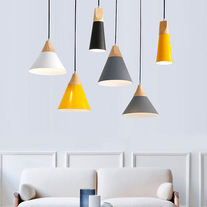 Aluminum & Wood Hanging Lamp E27 Socket Gray Black White Yellow Kitchen Island Dining Table Overhead Fixture Scandinavian Style Modern Minim