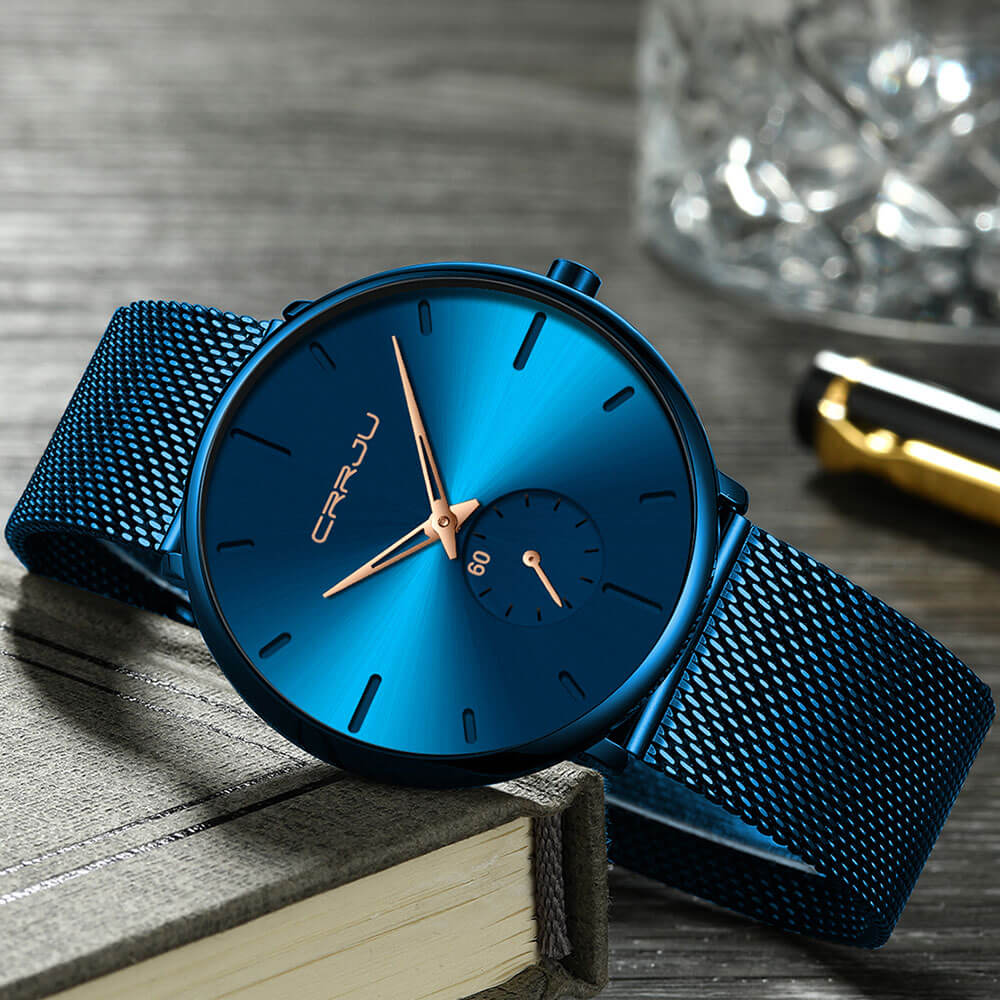 Men's Minimalist Dress Watch with Textured Dial – Slim 7mm Case, Scratch-Resistant Crystal, Water Resistant Quartz Movement for Business &