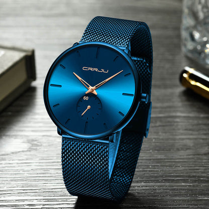 Men's Minimalist Dress Watch with Textured Dial – Slim 7mm Case, Scratch-Resistant Crystal, Water Resistant Quartz Movement for Business &