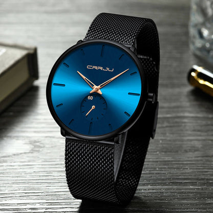 Men's Minimalist Dress Watch with Textured Dial – Slim 7mm Case, Scratch-Resistant Crystal, Water Resistant Quartz Movement for Business &