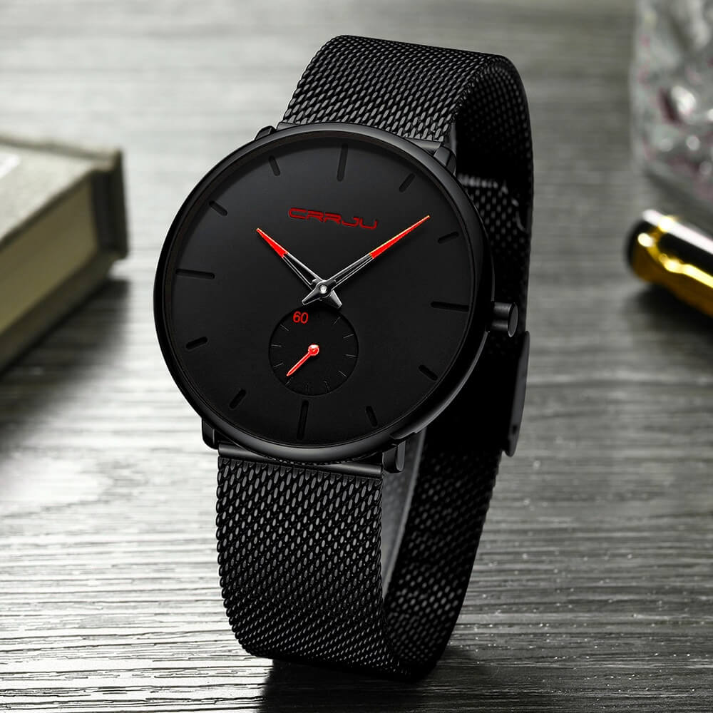 Men's Minimalist Dress Watch with Textured Dial – Slim 7mm Case, Scratch-Resistant Crystal, Water Resistant Quartz Movement for Business &
