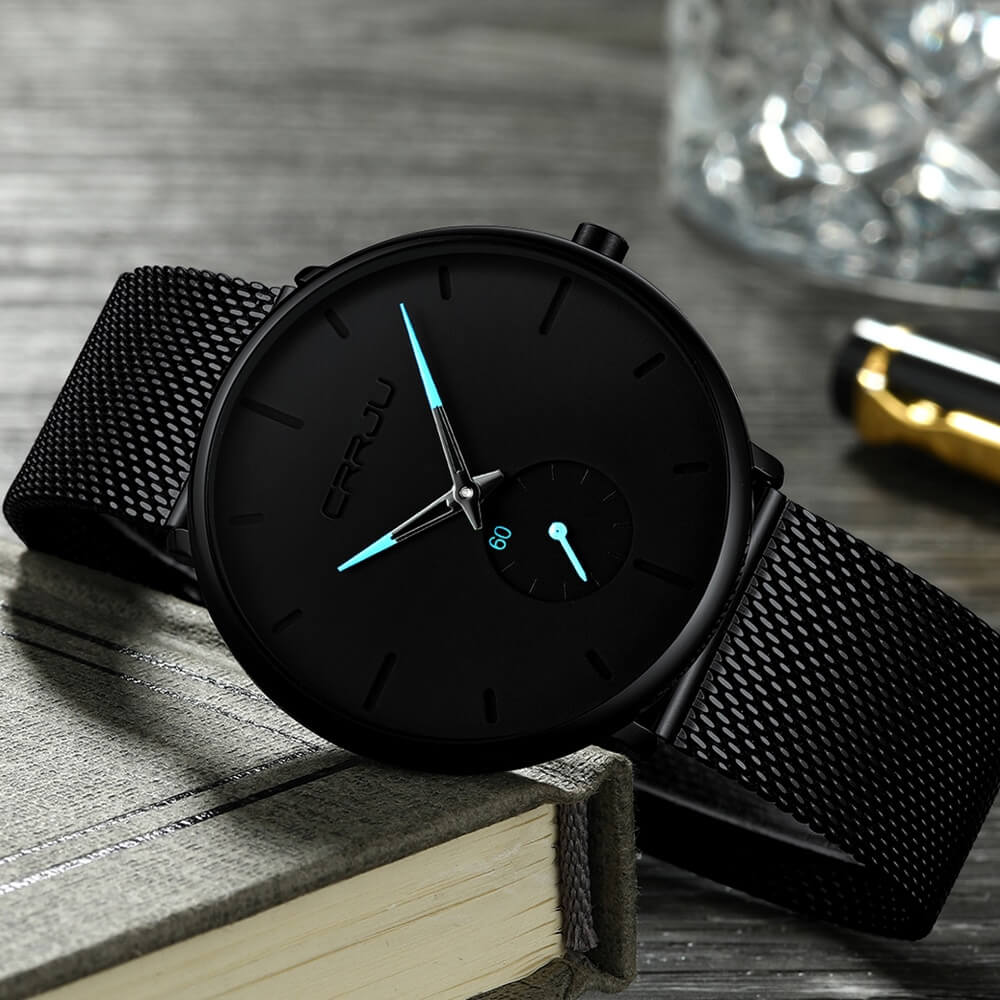 Men's Minimalist Dress Watch with Textured Dial – Slim 7mm Case, Scratch-Resistant Crystal, Water Resistant Quartz Movement for Business &