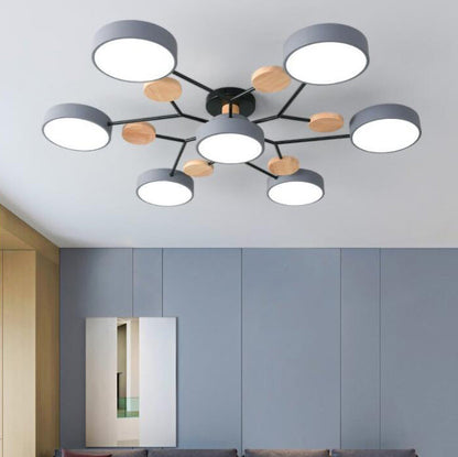 Scandinavian Ceiling Light Fixture 35 in Dimmable LED Flush Mount Wood Iron Acrylic for Bedroom Living Room Kitchen Dining Room Modern Minim